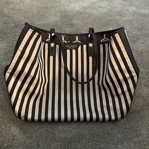 Henri Bendel centennial stripe sateen and leather tote